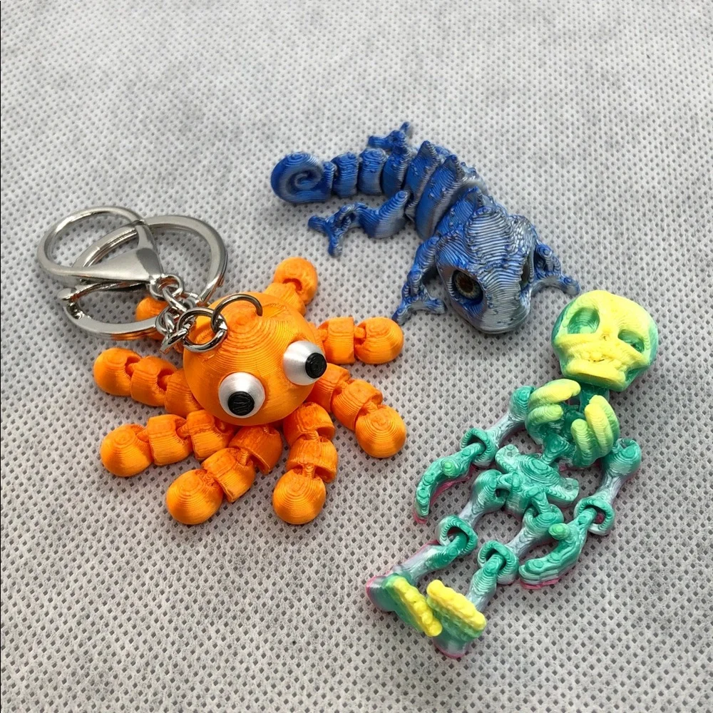 Colorful Kids 3-Pack Toy Figures - Orange Octopus, Blue Lizard, Green Skeleton